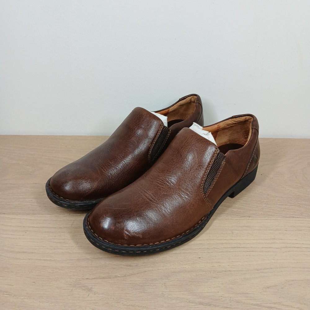 Born Loafers Women 6.5 Brown Leather Elastic Gore Comfort Casual Slip On Shoes